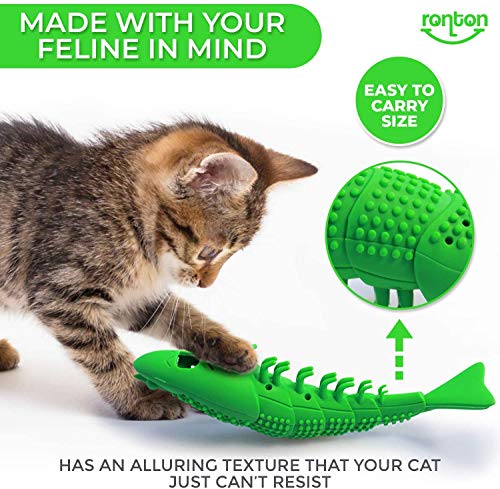 Ronton Cat Toothbrush Catnip Toy - Durable Hard Rubber - Cat Dental Care, Cat Interactive Toothbrush Chew Toy (1-Pack Green)