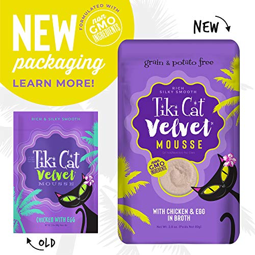 Tiki Cat Velvet Mousse Grain-Free Wet Food with a Silky-Smooth Texture for Adult Cats & Kittens, 2.8oz, 12pk, Chicken & Egg