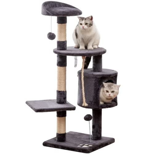 Mellcom 44" Multi-Level Cat Tree Tower Condo with Cat Scratching Post Hideaway House and Platforms,Kitty Activity Center Kitten Play House, Cat Tower Furniture for Kitty (Dark Grey)