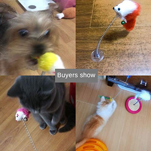 KABB 3 Pcs Cat Toy Spring Toy Elastic Spring Mouse Feather Plush Interactive Intelligence Toys with Sucking, Random Color