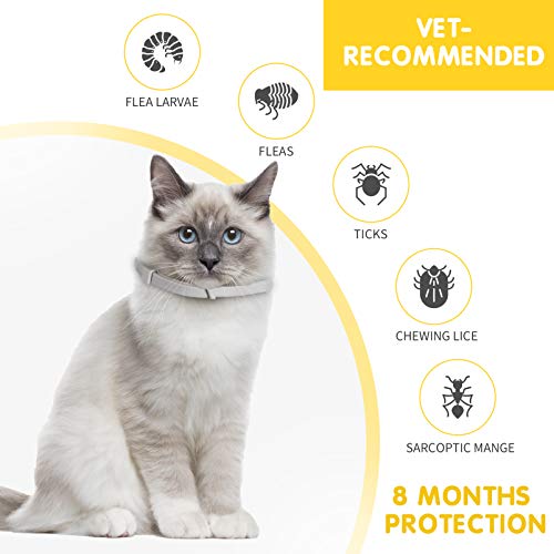 MONIPGU Flea and Tick Collar for Cats,2 Pack,Natural Flea and Tick Prevention for Cats,8 Months Protection,One Size Fits All Cats,Adjustable & Waterproof,Include Flea Comb