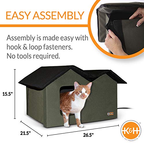 K&H Pet Products Outdoor Heated Kitty House Extra-Wide Olive/Black 26.5" x 15.5" x 21.5" 20W