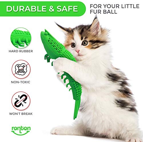 Ronton Cat Toothbrush Catnip Toy - Durable Hard Rubber - Cat Dental Care, Cat Interactive Toothbrush Chew Toy (1-Pack Green)