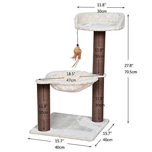 Catry, Cat Tree Hammock Bed with Natural Paper Rope Scratching Posts and Teasing Feather for Kitten (Version 2)