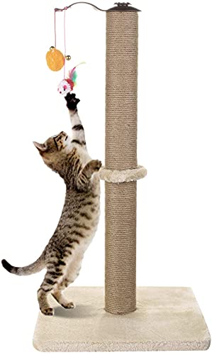 Akarden Cat Scratching Post, 360 Degree Roating Cat Claw Scratcher with Hanging Ball, Cat Furniture, Soft Smooth Plush, 26.3'' in Height