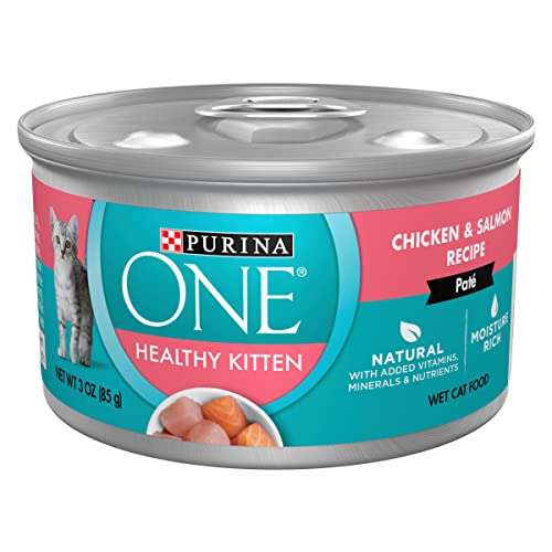 Purina ONE Grain Free, Natural Pate Wet Kitten Food, Healthy Kitten Chicken & Salmon Recipe - (24) 3 oz. Pull-Top Cans