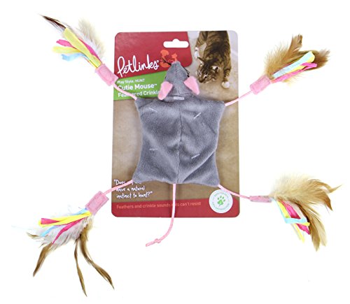 Petlinks Cutie Mouse Feathered Crinkle Cat Toy