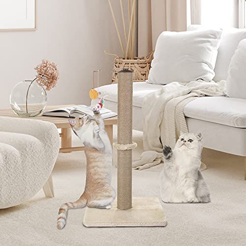Akarden Cat Scratching Post, 360 Degree Roating Cat Claw Scratcher with Hanging Ball, Cat Furniture, Soft Smooth Plush, 26.3'' in Height