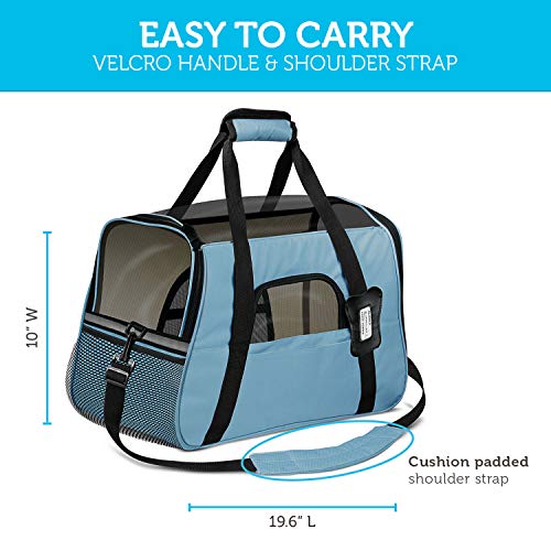 Paws & Pals Airline Approved Pet Carrier - Soft-Sided Carriers for Small Medium Cats and Dogs Air-Plane Travel On-Board Under Seat Carrying Bag with Fleece Bolster Bed for Kitten Cat Puppy Dog Taxi