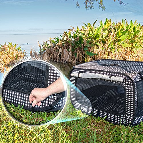 CHEERING PET, Stress Free Cat Condo Cage, Portable Cat Travel Cage, Collapsible Litter Box, Foldable Feeding Bowl,nFeather Teaser and Ball, Carrying Bag, Extra Large 32" X 19" X 19" (Checker Board)