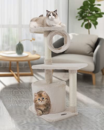 FISH&NAP US01M Cat Tree Cat Tower Cat Condo Sisal Scratching Posts with Jump Platform and Cat Ring Cat Furniture Activity Center Kitten Play House Beige