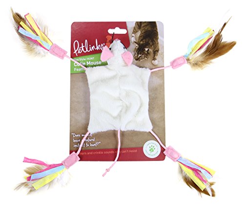 Petlinks Cutie Mouse Feathered Crinkle Cat Toy