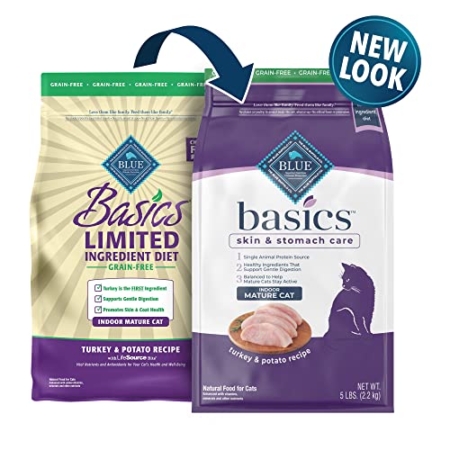 Blue Buffalo Basics Limited Ingredient Diet Grain Free, Natural Indoor Mature Dry Cat Food, Turkey & Potato 5-lb