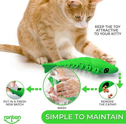 Ronton Cat Toothbrush Catnip Toy - Durable Hard Rubber - Cat Dental Care, Cat Interactive Toothbrush Chew Toy (1-Pack Green)