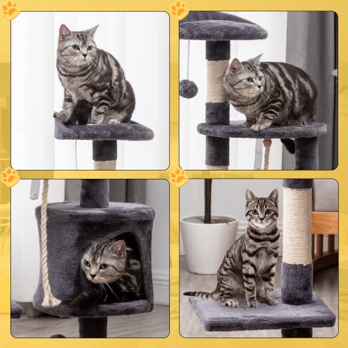 Mellcom 44" Multi-Level Cat Tree Tower Condo with Cat Scratching Post Hideaway House and Platforms,Kitty Activity Center Kitten Play House, Cat Tower Furniture for Kitty (Dark Grey)