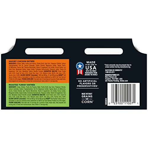 SHEBA PERFECT PORTIONS Soft Wet Cat Food Paté Savory Chicken Entrée and Roasted Turkey Entrée Multipack, Easy Peel Twin-Pack Trays, 48 Count