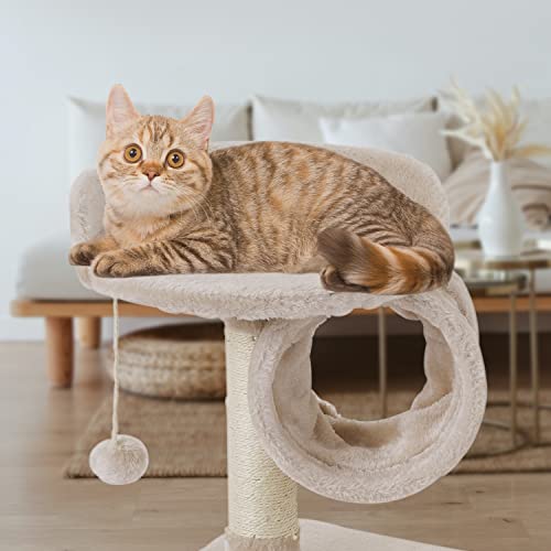 FISH&NAP US01M Cat Tree Cat Tower Cat Condo Sisal Scratching Posts with Jump Platform and Cat Ring Cat Furniture Activity Center Kitten Play House Beige