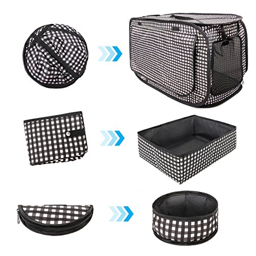CHEERING PET, Stress Free Cat Condo Cage, Portable Cat Travel Cage, Collapsible Litter Box, Foldable Feeding Bowl,nFeather Teaser and Ball, Carrying Bag, Extra Large 32" X 19" X 19" (Checker Board)
