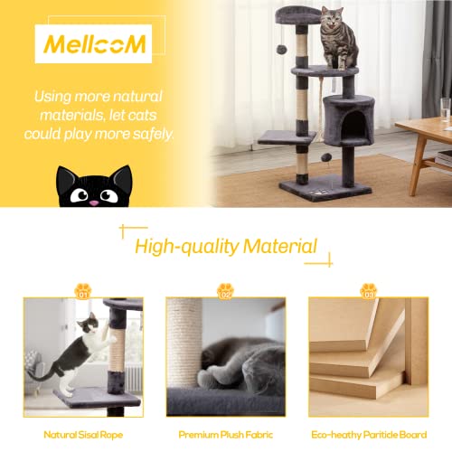 Mellcom 44" Multi-Level Cat Tree Tower Condo with Cat Scratching Post Hideaway House and Platforms,Kitty Activity Center Kitten Play House, Cat Tower Furniture for Kitty (Dark Grey)