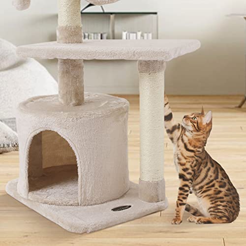 FISH&NAP US01M Cat Tree Cat Tower Cat Condo Sisal Scratching Posts with Jump Platform and Cat Ring Cat Furniture Activity Center Kitten Play House Beige