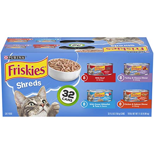 Friskies Wet Cat Food Variety Pack, Savory Shreds, (32) 5.5 Oz Cans