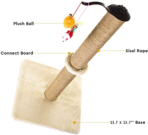 Akarden Cat Scratching Post, 360 Degree Roating Cat Claw Scratcher with Hanging Ball, Cat Furniture, Soft Smooth Plush, 26.3'' in Height