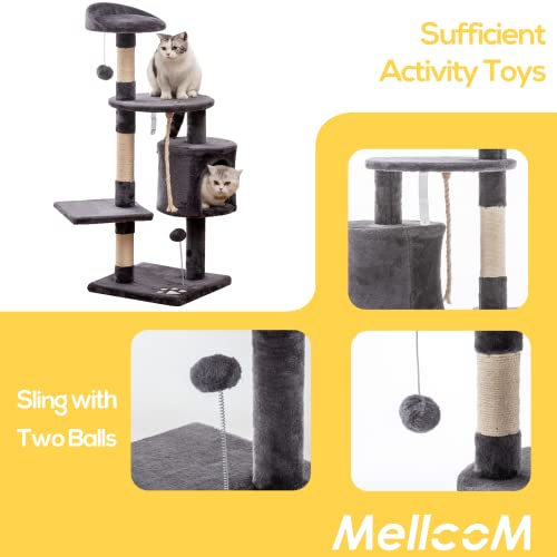 Mellcom 44" Multi-Level Cat Tree Tower Condo with Cat Scratching Post Hideaway House and Platforms,Kitty Activity Center Kitten Play House, Cat Tower Furniture for Kitty (Dark Grey)