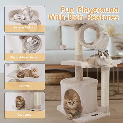 FISH&NAP US01M Cat Tree Cat Tower Cat Condo Sisal Scratching Posts with Jump Platform and Cat Ring Cat Furniture Activity Center Kitten Play House Beige