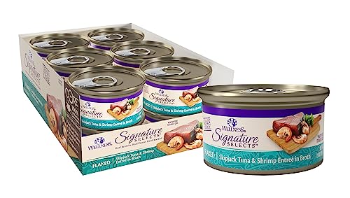 Wellness Natural Pet Food CORE Signature Selects Grain Free Canned Cat Food, Flaked Skipjack Tuna & Shrimp in Broth, 2.8 Ounces (Pack of 12)