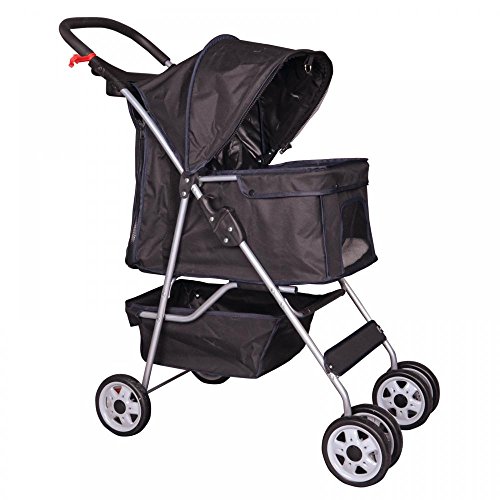 Black 4 Wheels Pet Stroller Cat Dog Cage Stroller Travel Folding Carrier 04T