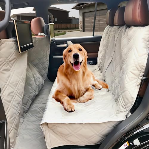 Formosa Covers Quilted and Padded Dog Pet Car Seat Cover with Comforting Fabric and Non-Slip Backing Best for Car Truck and SUV - Travel with Your Pet Mess Free - Universal Fit 56" Wx94 L, Taupe