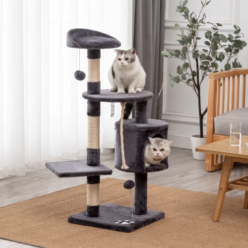 Mellcom 44" Multi-Level Cat Tree Tower Condo with Cat Scratching Post Hideaway House and Platforms,Kitty Activity Center Kitten Play House, Cat Tower Furniture for Kitty (Dark Grey)