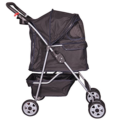 Black 4 Wheels Pet Stroller Cat Dog Cage Stroller Travel Folding Carrier 04T