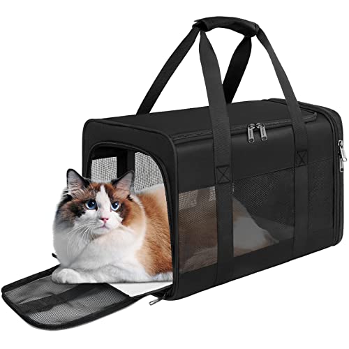 Mancro Pet Carrier Airline Approved, Soft-Sided Pet Travel Bag for Cats with Mesh Windows and Fleece Padding, Collapsible Dog Carrying Case Fit Under Airplane Seat for Kittens, Puppies and Small Dogs