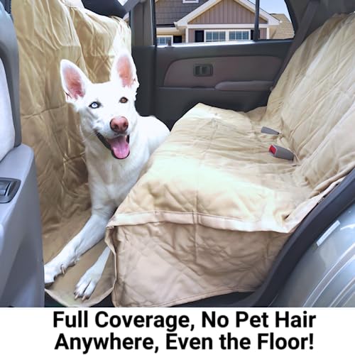 Formosa Covers Quilted and Padded Dog Pet Car Seat Cover with Comforting Fabric and Non-Slip Backing Best for Car Truck and SUV - Travel with Your Pet Mess Free - Universal Fit 56" Wx94 L, Taupe