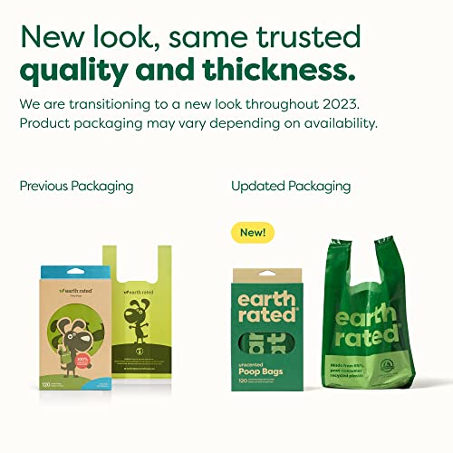 Earth Rated Poop Bags, Dog Waste Bags with Easy Tie Handles, Unscented, Completely Leak-Proof, Fits Standard Sized Cat Litter Scoops, 7 x 13.5 Inches, Easy Dispensing, 120 Bags
