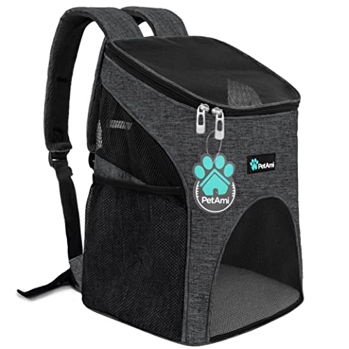 PetAmi Premium Pet Carrier Backpack for Small Cats and Dogs | Ventilated Design, Safety Strap, Buckle Support | Designed for Travel, Hiking & Outdoor Use (Gray)