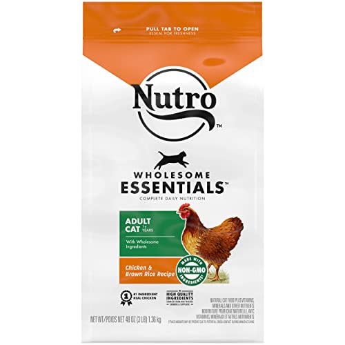 NUTRO WHOLESOME ESSENTIALS Natural Dry Cat Food, Adult Cat Chicken & Brown Rice Recipe Cat Kibble, 3 lb. Bag