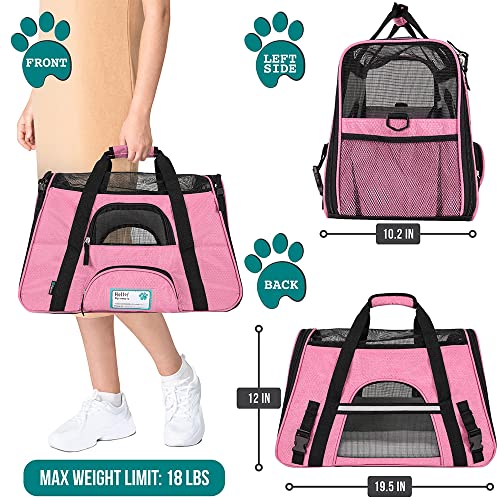 PetAmi Premium Airline Approved Soft-Sided Pet Travel Carrier | Ideal for Small - Medium Sized Cats, Dogs, and Pets | Ventilated, Comfortable Design with Safety Features (Large, Pink)