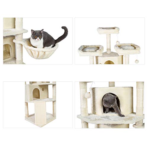 Hey-brother XL Size Cat Tree, Cat Tower with 3 Caves, 3 Cozy Perches, Scratching Posts, Board, Activity Center Stable for Kitten/Gig Cat Beige MPJ0032M