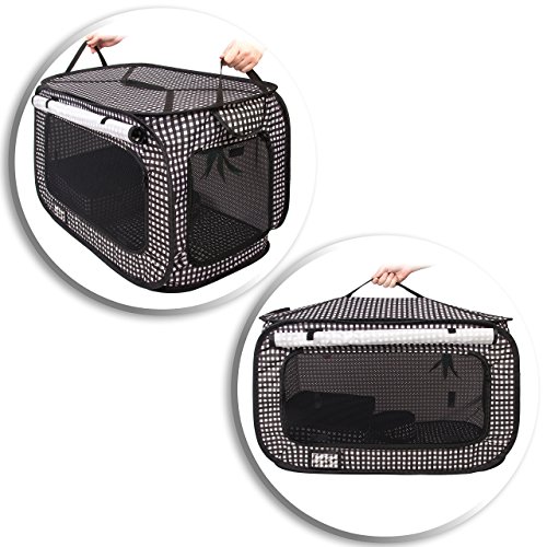 CHEERING PET, Stress Free Cat Condo Cage, Portable Cat Travel Cage, Collapsible Litter Box, Foldable Feeding Bowl,nFeather Teaser and Ball, Carrying Bag, Extra Large 32" X 19" X 19" (Checker Board)
