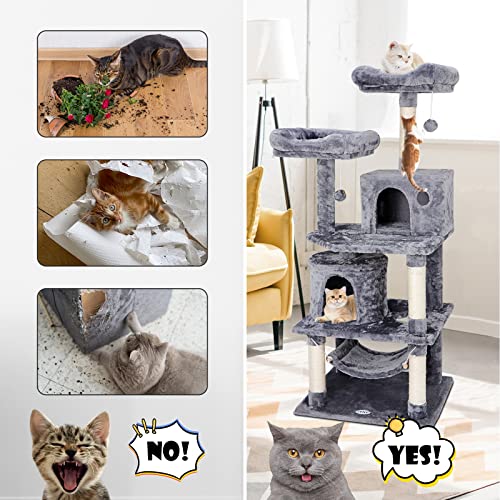 ZENY 57.1'' Cat Tree Furniture Kitten Activity Tower Pet Kitty Play House with Scratching Posts Perches Hammock (Grey)