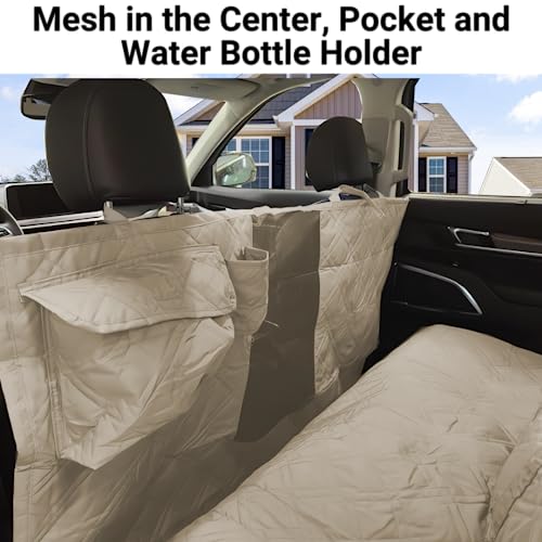 Formosa Covers Quilted and Padded Dog Pet Car Seat Cover with Comforting Fabric and Non-Slip Backing Best for Car Truck and SUV - Travel with Your Pet Mess Free - Universal Fit 56" Wx94 L, Taupe
