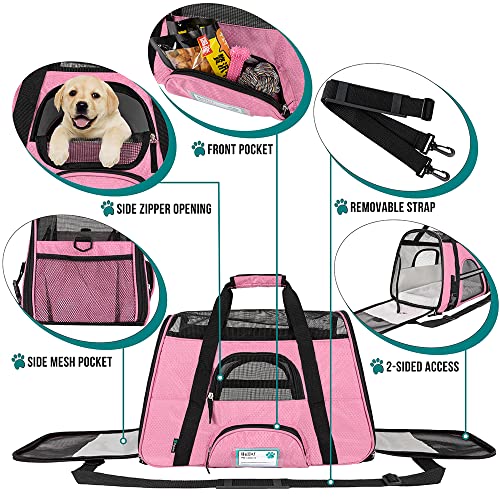PetAmi Premium Airline Approved Soft-Sided Pet Travel Carrier | Ideal for Small - Medium Sized Cats, Dogs, and Pets | Ventilated, Comfortable Design with Safety Features (Large, Pink)