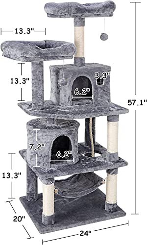 ZENY 57.1'' Cat Tree Furniture Kitten Activity Tower Pet Kitty Play House with Scratching Posts Perches Hammock (Grey)