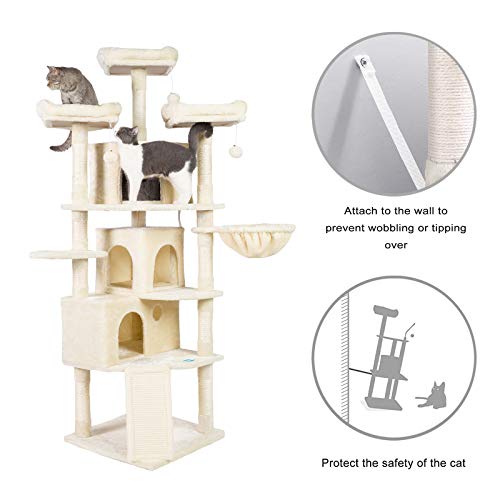 Hey-brother XL Size Cat Tree, Cat Tower with 3 Caves, 3 Cozy Perches, Scratching Posts, Board, Activity Center Stable for Kitten/Gig Cat Beige MPJ0032M
