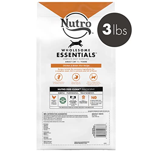 NUTRO WHOLESOME ESSENTIALS Natural Dry Cat Food, Adult Cat Chicken & Brown Rice Recipe Cat Kibble, 3 lb. Bag