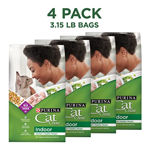 Purina Cat Chow Hairball, Healthy Weight, Indoor Dry Cat Food, Indoor - (4) 3.15 lb. Bags