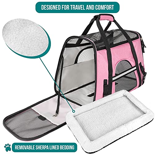 PetAmi Premium Airline Approved Soft-Sided Pet Travel Carrier | Ideal for Small - Medium Sized Cats, Dogs, and Pets | Ventilated, Comfortable Design with Safety Features (Large, Pink)