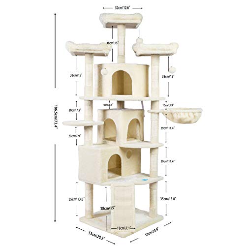 Hey-brother XL Size Cat Tree, Cat Tower with 3 Caves, 3 Cozy Perches, Scratching Posts, Board, Activity Center Stable for Kitten/Gig Cat Beige MPJ0032M